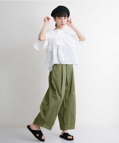 MERLOT（メルロー）の「裾ダブルタックワイドパンツ2224（その他パンツ・レディース・ベージュ/ネイビー/グリーン/ライトブルー/オフホワイト/ベージュ系その他/カーキ・FREE）」の8枚目の写真