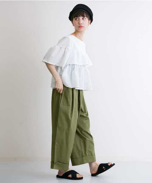 MERLOT（メルロー）の「裾ダブルタックワイドパンツ2224（その他パンツ・レディース・ベージュ/ネイビー/グリーン/ライトブルー/オフホワイト/ベージュ系その他/カーキ・FREE）」の9枚目の写真