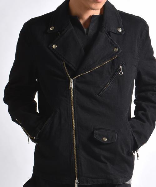 セール】SHIPS JET BLUE: ブラックデニム ダブルライダースジャケット