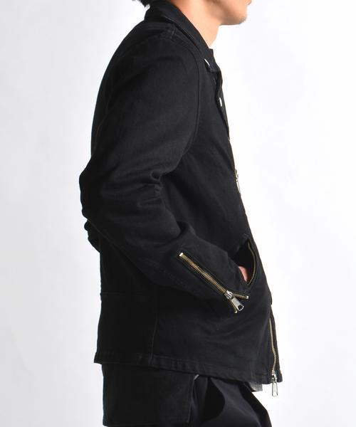 セール】SHIPS JET BLUE: ブラックデニム ダブルライダースジャケット