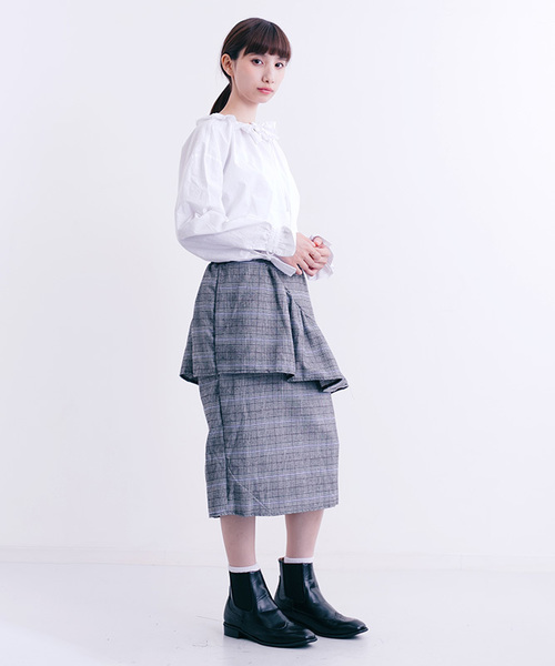 MERLOT（メルロー）の「チェック柄アシメフリルスカート1340（スカート・レディース・ブラウン/グレー・FREE）」の3枚目の写真