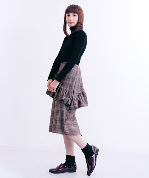 MERLOT（メルロー）の「チェック柄アシメフリルスカート1340（スカート・レディース・ブラウン/グレー・FREE）」の7枚目の写真