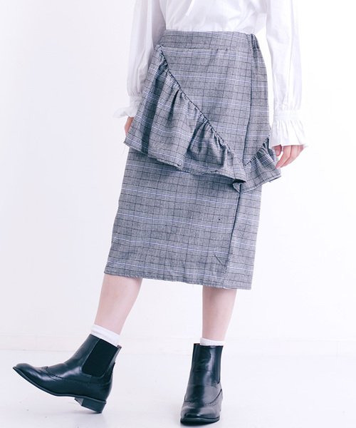 MERLOT（メルロー）の「チェック柄アシメフリルスカート1340（スカート・レディース・ブラウン/グレー・FREE）」の14枚目の写真