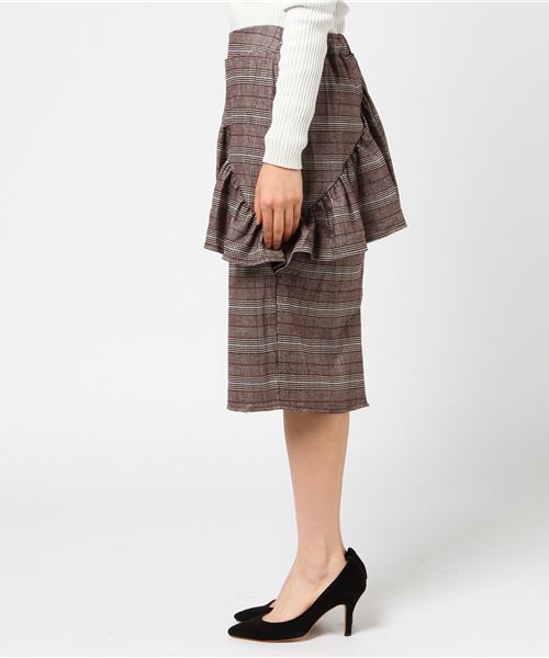 MERLOT（メルロー）の「チェック柄アシメフリルスカート1340（スカート・レディース・ブラウン/グレー・FREE）」の4枚目の写真