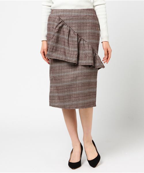 MERLOT（メルロー）の「チェック柄アシメフリルスカート1340（スカート・レディース・ブラウン/グレー・FREE）」の10枚目の写真