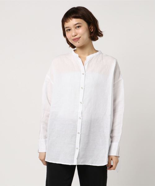 LBC（エルビーシー）の「リネンコットンバンドカラーシャツ（シャツ/ブラウス・レディース・ホワイト/クリアグリーン/ライトブルー・M/L）」の10枚目の写真