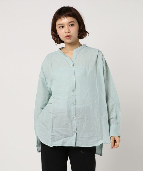 LBC（エルビーシー）の「リネンコットンバンドカラーシャツ（シャツ/ブラウス・レディース・ホワイト/クリアグリーン/ライトブルー・M/L）」の9枚目の写真