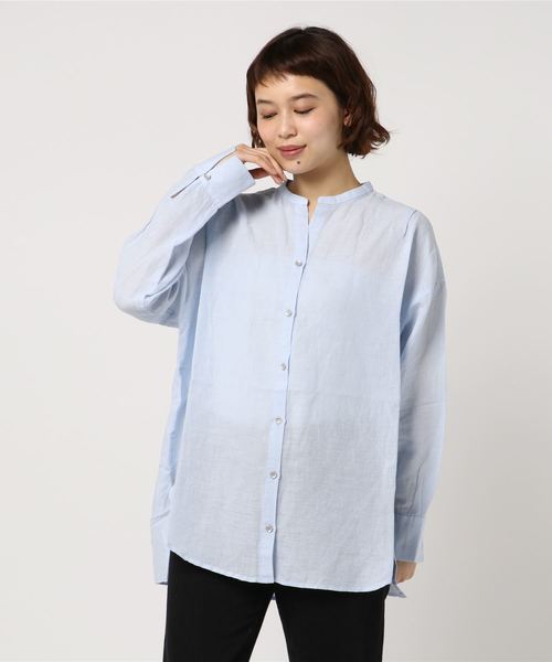 LBC（エルビーシー）の「リネンコットンバンドカラーシャツ（シャツ/ブラウス・レディース・ホワイト/クリアグリーン/ライトブルー・M/L）」の8枚目の写真