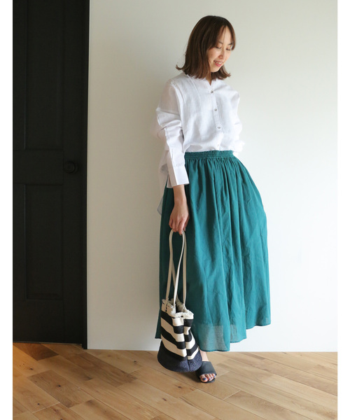 LBC（エルビーシー）の「リネンコットンバンドカラーシャツ（シャツ/ブラウス・レディース・ホワイト/クリアグリーン/ライトブルー・M/L）」の11枚目の写真