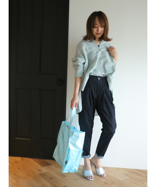 LBC（エルビーシー）の「リネンコットンバンドカラーシャツ（シャツ/ブラウス・レディース・ホワイト/クリアグリーン/ライトブルー・M/L）」の6枚目の写真