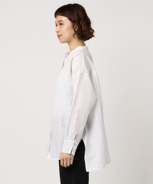 LBC（エルビーシー）の「リネンコットンバンドカラーシャツ（シャツ/ブラウス・レディース・ホワイト/クリアグリーン/ライトブルー・M/L）」の4枚目の写真