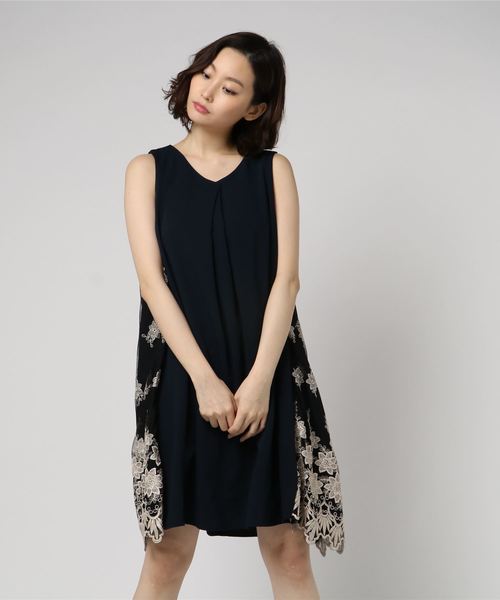 人気商品 のdoll ドリードール のファッション Doll Dorry Dorry セール Brille サイド刺繍入りレース切替フレアーワンピース ドレス