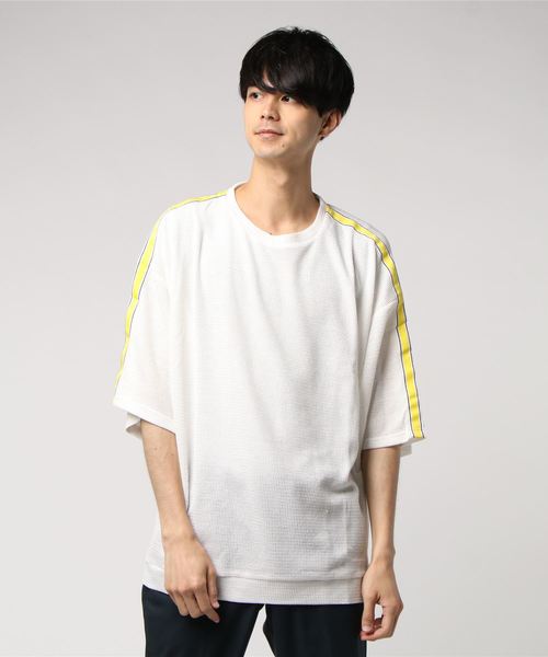 GGD SELECT(ジージーディー セレクト)の「GGD SELECT / ビッグシルエット ショルダーライン ワッフル5分袖Tシャツ(Tシャツ/カットソー・メンズ・ホワイト/ブラック・M/L)」の5枚目の写真