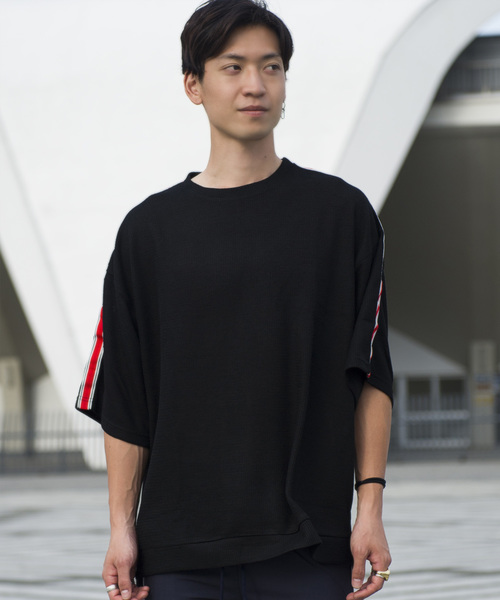 GGD SELECT(ジージーディー セレクト)の「GGD SELECT / ビッグシルエット ショルダーライン ワッフル5分袖Tシャツ(Tシャツ/カットソー・メンズ・ホワイト/ブラック・M/L)」の7枚目の写真
