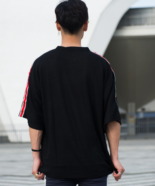 GGD SELECT(ジージーディー セレクト)の「GGD SELECT / ビッグシルエット ショルダーライン ワッフル5分袖Tシャツ(Tシャツ/カットソー・メンズ・ホワイト/ブラック・M/L)」の9枚目の写真