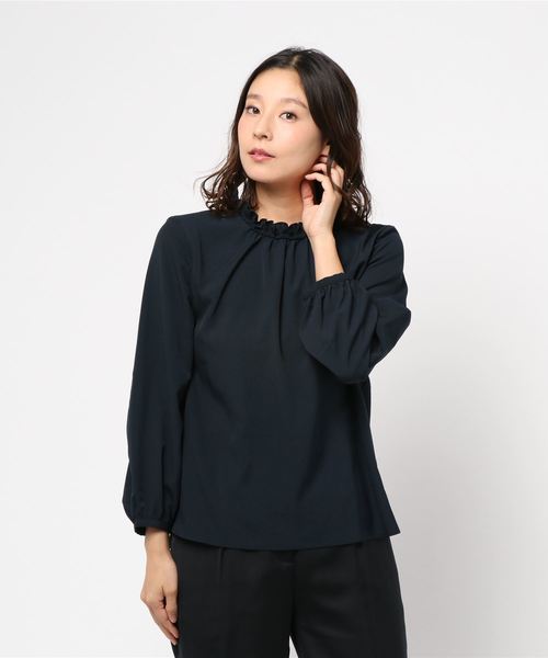 YECCA VECCA（イェッカヴェッカ）の「・フリルハイネックブラウス（シャツ/ブラウス・レディース・ネイビー/イエロー/アイボリー・FREE）」の2枚目の写真