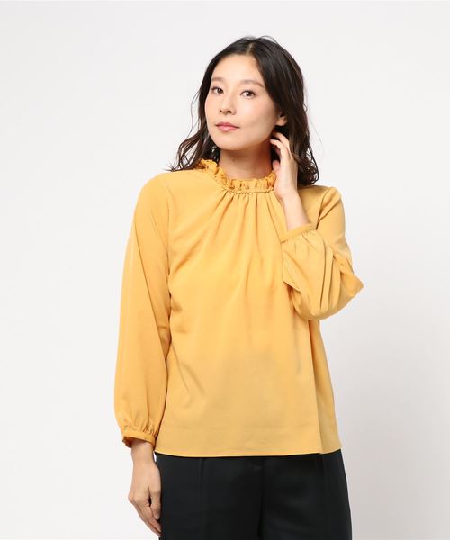 YECCA VECCA（イェッカヴェッカ）の「・フリルハイネックブラウス（シャツ/ブラウス・レディース・ネイビー/イエロー/アイボリー・FREE）」の3枚目の写真