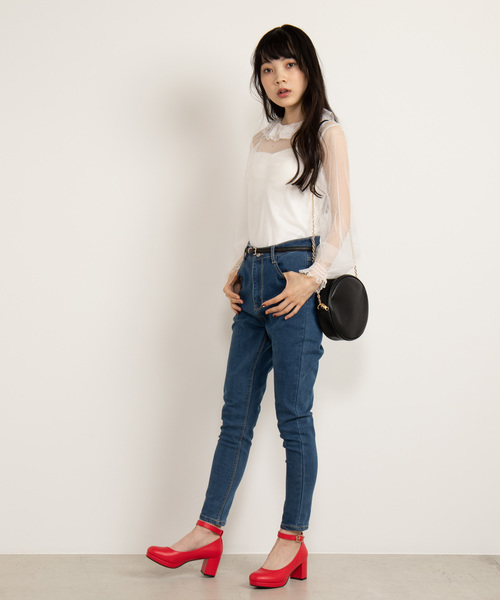 WEGO（ウィゴー）の「WEGO/チュールレースフリルネックTシャツ（Tシャツ/カットソー・レディース・ブラック/オフホワイト・FREE）」の14枚目の写真