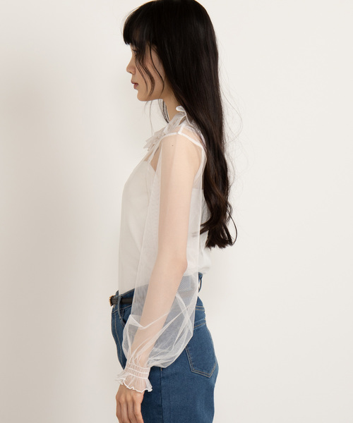 WEGO（ウィゴー）の「WEGO/チュールレースフリルネックTシャツ（Tシャツ/カットソー・レディース・ブラック/オフホワイト・FREE）」の8枚目の写真