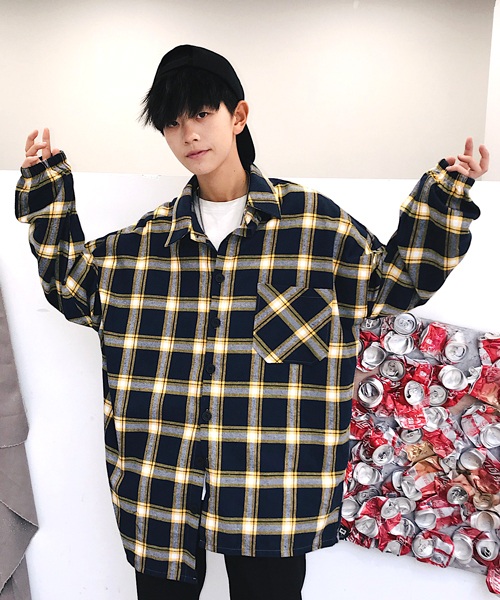 メンズ チェック柄シャツ ルーズシルエット 刺しゅう J00232 セール】【neos -addictive design-】ルーズシルエット ビッグ