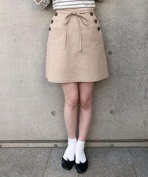 ウエストリボン麻混スカート