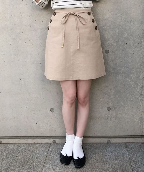 one after another NICE CLAUP(ワンアフターアナザーナイスクラップ)の「ウエストリボン麻混スカート(スカート・レディース・ベージュ/アイボリー/モカ・FREE)」の1枚目の写真
