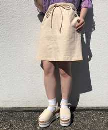 ウエストリボン麻混スカート