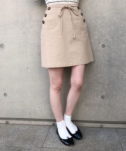 one after another NICE CLAUP(ワンアフターアナザーナイスクラップ)の「ウエストリボン麻混スカート(スカート・レディース・ベージュ/アイボリー/モカ・FREE)」の4枚目の写真