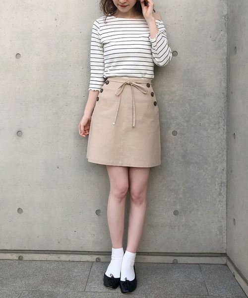 one after another NICE CLAUP(ワンアフターアナザーナイスクラップ)の「ウエストリボン麻混スカート(スカート・レディース・ベージュ/アイボリー/モカ・FREE)」の8枚目の写真