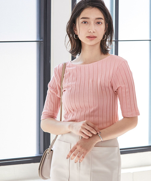 ADAM ET ROPE'（アダムエロペ）の「ワイドトタンテレコＴシャツ（Tシャツ/カットソー・レディース・ホワイト/ピンク/スミクロ・FREE）」の3枚目の写真