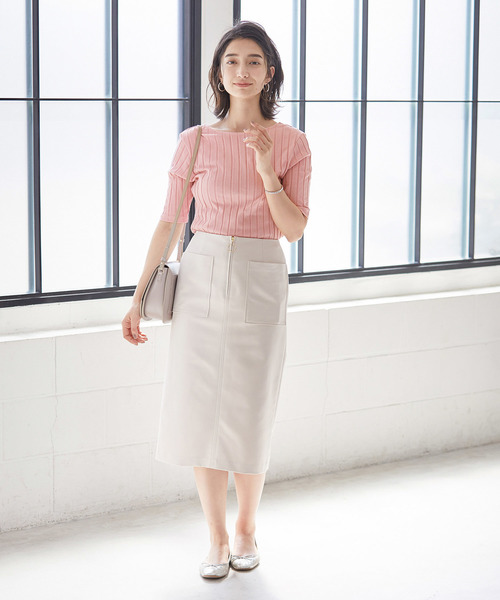 ADAM ET ROPE'（アダムエロペ）の「ワイドトタンテレコＴシャツ（Tシャツ/カットソー・レディース・ホワイト/ピンク/スミクロ・FREE）」の5枚目の写真