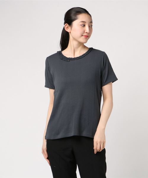 Samansa Mos2(サマンサ モスモス)の「衿レーステレコT(Tシャツ/カットソー・レディース・キナリ/チャコールグレー/モカ・フリ-)」の3枚目の写真