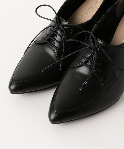 green label relaxing 黒 レザー ポインテッドトゥ ヒール ポインテッド Vカット パンプス（5cmヒール）― 晴雨兼用 ―