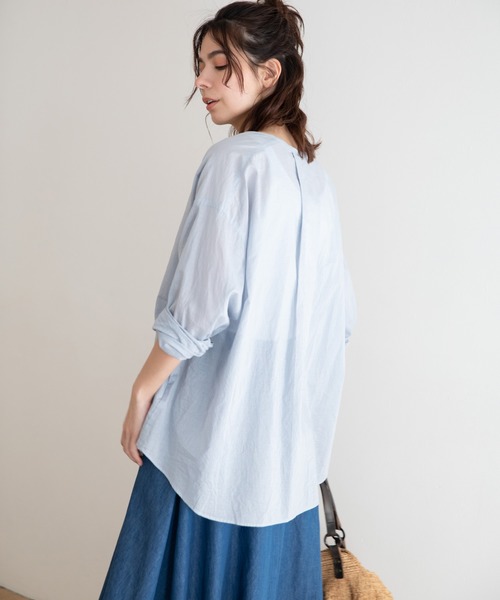 Munich（ミューニック）の「ウォッシュコットンローン　ノーカラーシャツブラウス（シャツ/ブラウス・レディース・ホワイト/ブラック/ライトベージュ/サックスブルー・FREE）」の22枚目の写真