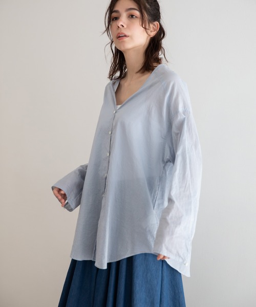 Munich（ミューニック）の「ウォッシュコットンローン　ノーカラーシャツブラウス（シャツ/ブラウス・レディース・ホワイト/ブラック/ライトベージュ/サックスブルー・FREE）」の18枚目の写真