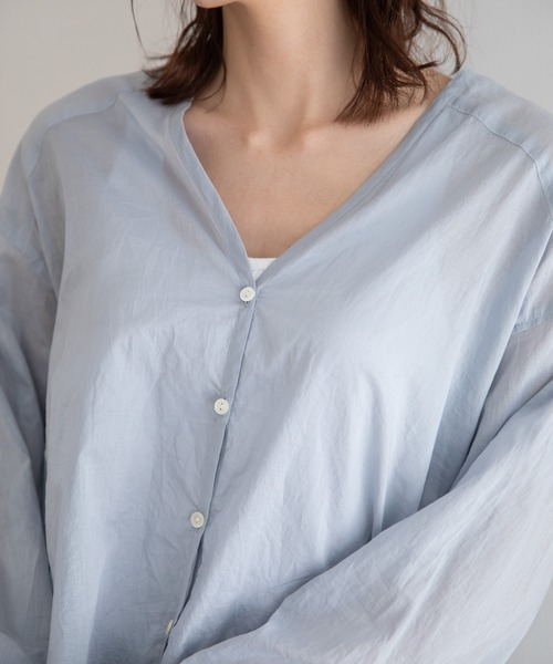 Munich（ミューニック）の「ウォッシュコットンローン　ノーカラーシャツブラウス（シャツ/ブラウス・レディース・ホワイト/ブラック/ライトベージュ/サックスブルー・FREE）」の10枚目の写真