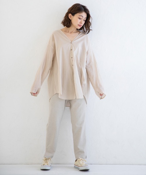 Munich（ミューニック）の「ウォッシュコットンローン　ノーカラーシャツブラウス（シャツ/ブラウス・レディース・ホワイト/ブラック/ライトベージュ/サックスブルー・FREE）」の14枚目の写真