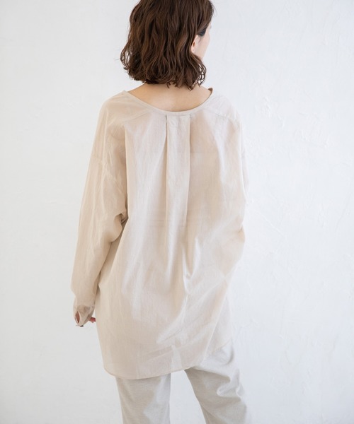 Munich（ミューニック）の「ウォッシュコットンローン　ノーカラーシャツブラウス（シャツ/ブラウス・レディース・ホワイト/ブラック/ライトベージュ/サックスブルー・FREE）」の11枚目の写真