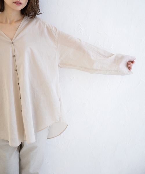 Munich（ミューニック）の「ウォッシュコットンローン　ノーカラーシャツブラウス（シャツ/ブラウス・レディース・ホワイト/ブラック/ライトベージュ/サックスブルー・FREE）」の15枚目の写真