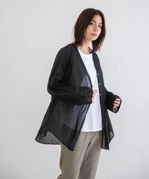 Munich（ミューニック）の「ウォッシュコットンローン　ノーカラーシャツブラウス（シャツ/ブラウス・レディース・ホワイト/ブラック/ライトベージュ/サックスブルー・FREE）」の9枚目の写真