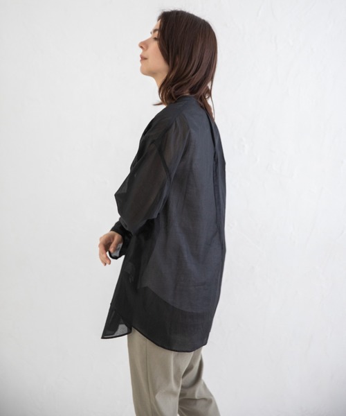 Munich（ミューニック）の「ウォッシュコットンローン　ノーカラーシャツブラウス（シャツ/ブラウス・レディース・ホワイト/ブラック/ライトベージュ/サックスブルー・FREE）」の16枚目の写真