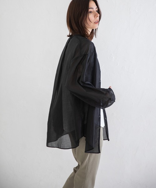 Munich（ミューニック）の「ウォッシュコットンローン　ノーカラーシャツブラウス（シャツ/ブラウス・レディース・ホワイト/ブラック/ライトベージュ/サックスブルー・FREE）」の12枚目の写真