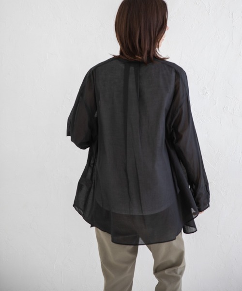 Munich（ミューニック）の「ウォッシュコットンローン　ノーカラーシャツブラウス（シャツ/ブラウス・レディース・ホワイト/ブラック/ライトベージュ/サックスブルー・FREE）」の21枚目の写真