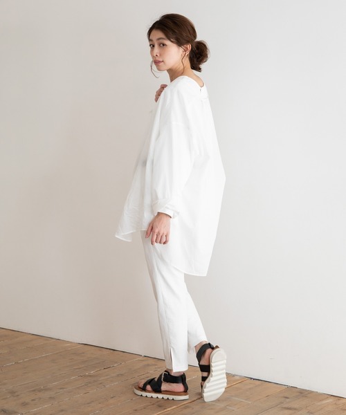 Munich（ミューニック）の「ウォッシュコットンローン　ノーカラーシャツブラウス（シャツ/ブラウス・レディース・ホワイト/ブラック/ライトベージュ/サックスブルー・FREE）」の13枚目の写真