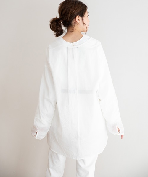 Munich（ミューニック）の「ウォッシュコットンローン　ノーカラーシャツブラウス（シャツ/ブラウス・レディース・ホワイト/ブラック/ライトベージュ/サックスブルー・FREE）」の17枚目の写真