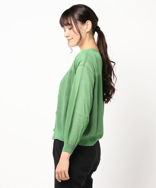 INTERPLANET(インタープラネット)の「編地変えVネックカーデ(カーディガン/ボレロ・レディース・グリーン/ネイビー/キャメル/アイボリー・FREE)」の5枚目の写真