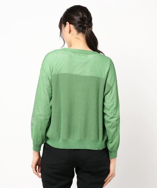 INTERPLANET(インタープラネット)の「編地変えVネックカーデ(カーディガン/ボレロ・レディース・グリーン/ネイビー/キャメル/アイボリー・FREE)」の6枚目の写真