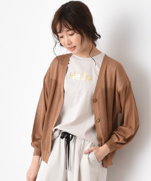 INTERPLANET(インタープラネット)の「編地変えVネックカーデ(カーディガン/ボレロ・レディース・グリーン/ネイビー/キャメル/アイボリー・FREE)」の1枚目の写真