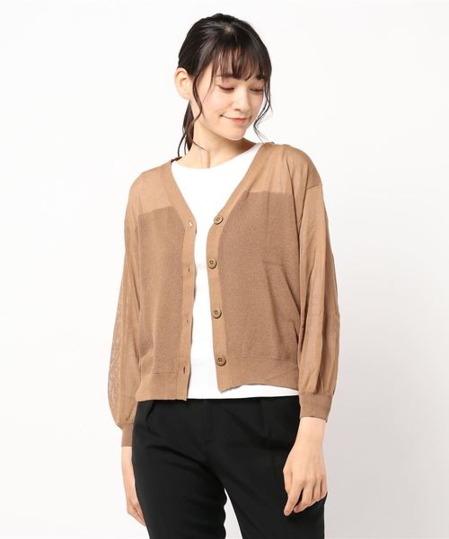 INTERPLANET(インタープラネット)の「編地変えVネックカーデ(カーディガン/ボレロ・レディース・グリーン/ネイビー/キャメル/アイボリー・FREE)」の9枚目の写真