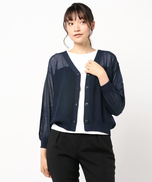 INTERPLANET(インタープラネット)の「編地変えVネックカーデ(カーディガン/ボレロ・レディース・グリーン/ネイビー/キャメル/アイボリー・FREE)」の8枚目の写真